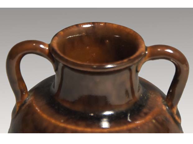 膳所焼 耳付茶入 陽炎園 岩崎新定（作）象牙蓋 仕覆 共箱 | 古美術ささき