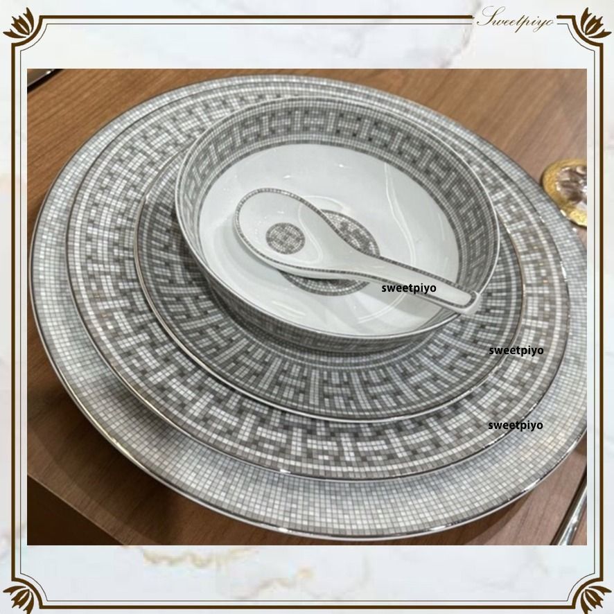 エルメス☆レンゲ スープスプーン 中華料理 モザイク ロゴ 磁器