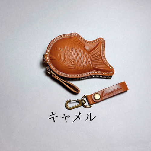 Creare】栃木レザー 本革 たい焼きポーチミニ コインケース 財布