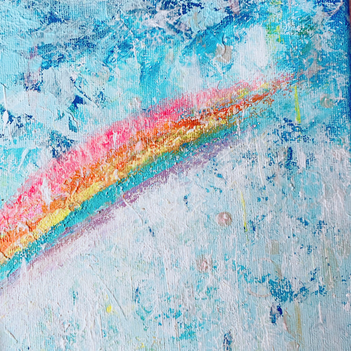 原画】抽象画 虹と雨 約273×220mm（F3サイズ）送料無料 絵画 La