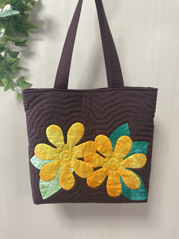 ティアレのバッグ＊ハワイアンキルト 茶 トートバッグ shellginger