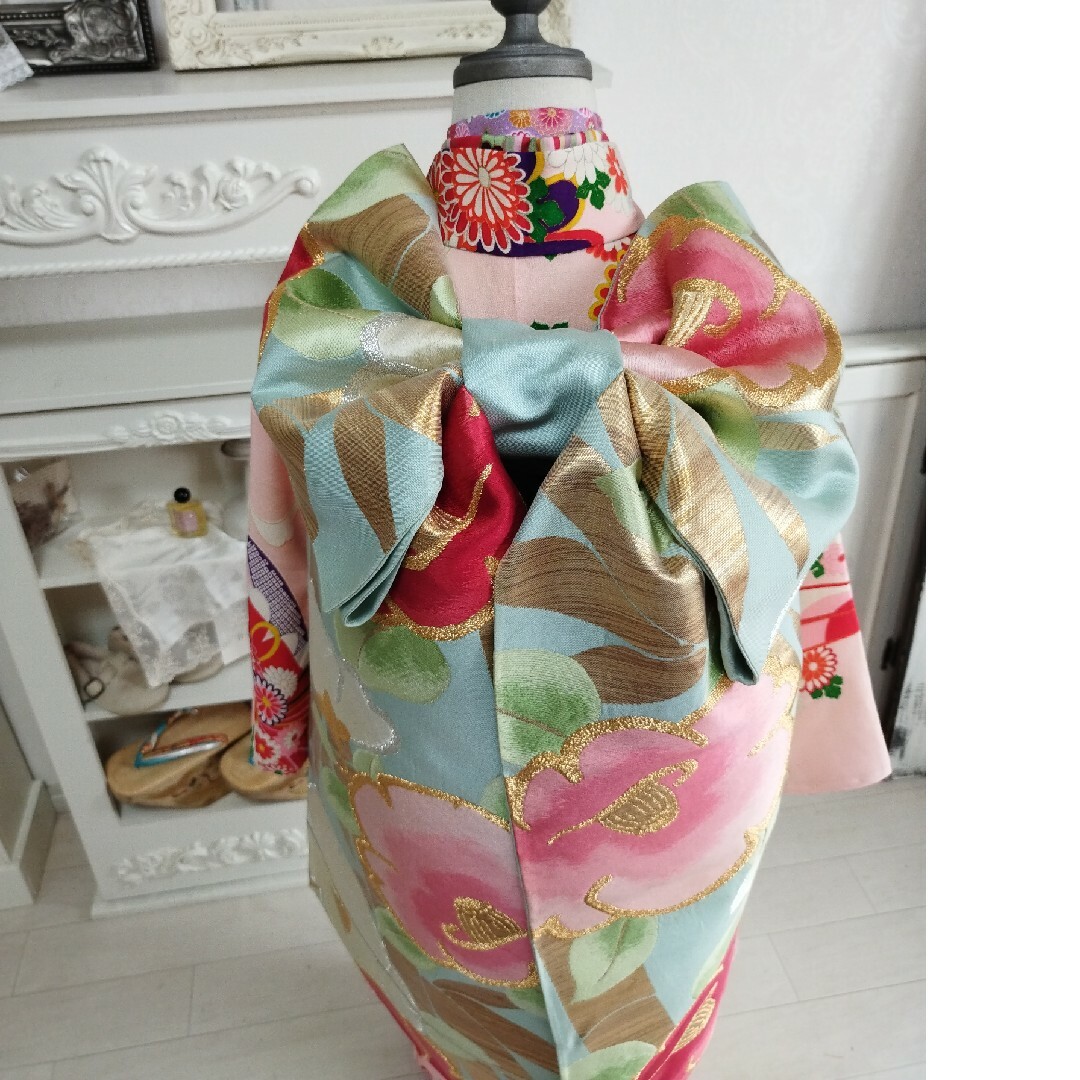 アンティークくすみブルーのだらりの帯☆作り帯の通販 by しの｜ラクマ