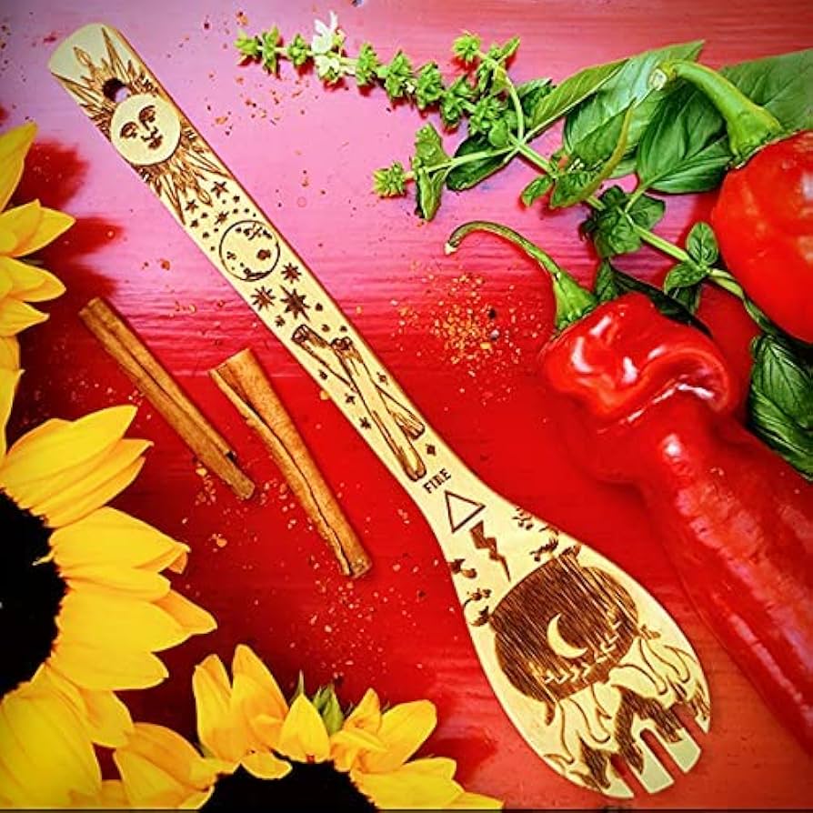 Amazon.com: Kitchen Witch Utensils Set Laser Engraved 5 Elements