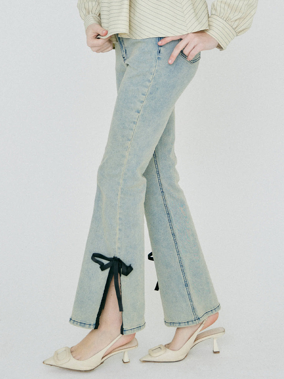 BESTSELLER】side slit denim ribbon pants – RANCLIC