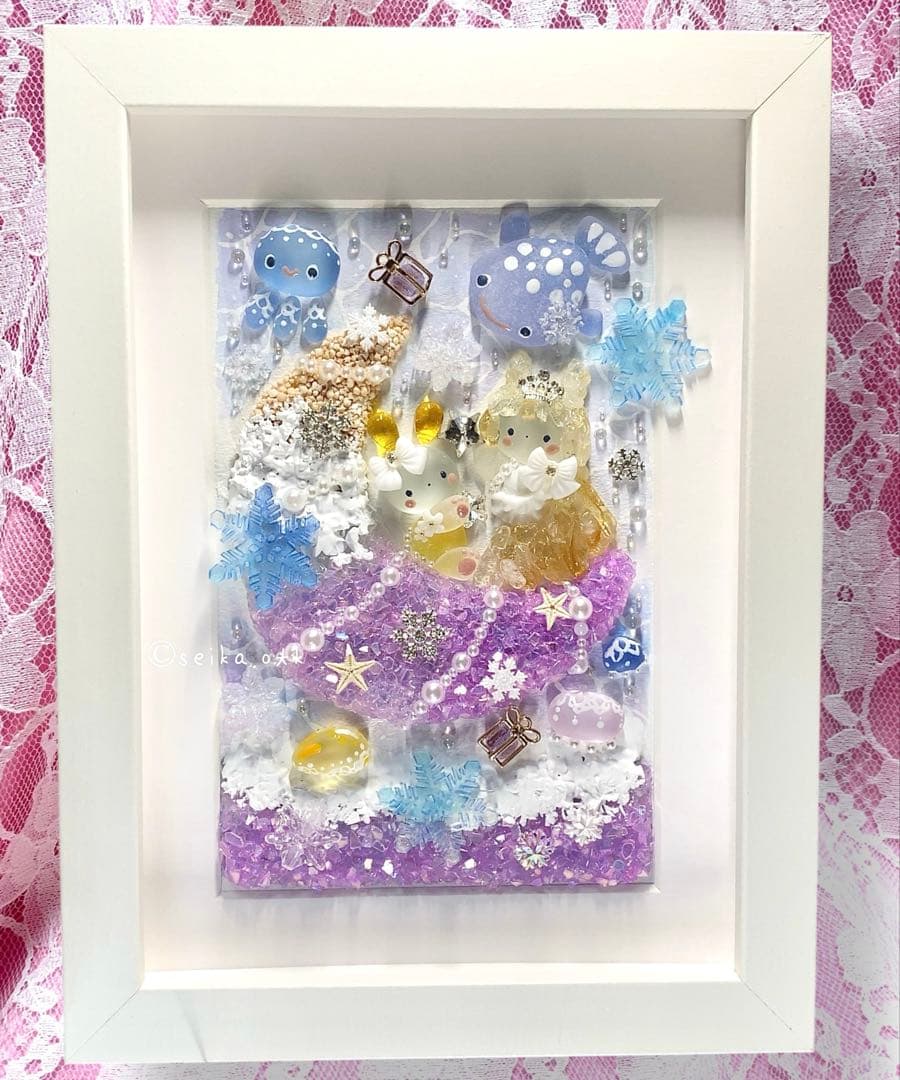 お月様とウミウシプリンセス シーグラスアート 玄関飾り 冬 スノー