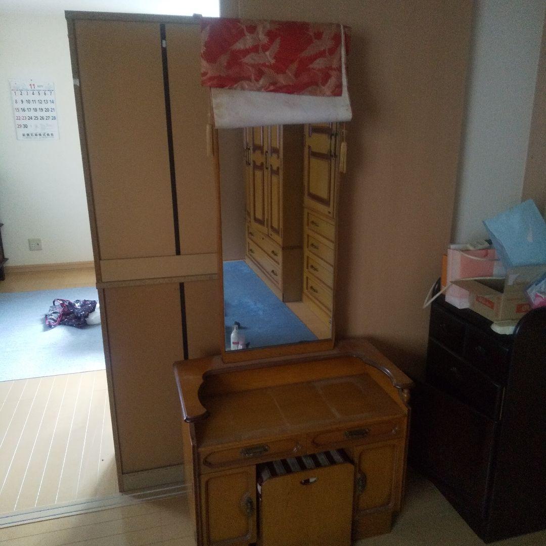 昭和レトロ木製ドレッサー・鏡台 ミラー付き 昭和レトロ 木製ドレッサー・鏡台 椅子付き ナチュラルウッド さいたま