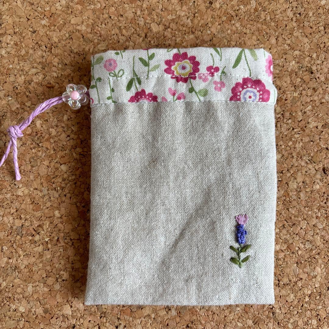 フレンチラベンダー リボン刺繍入 ミニ巾着 ポプリサシェ お守り袋