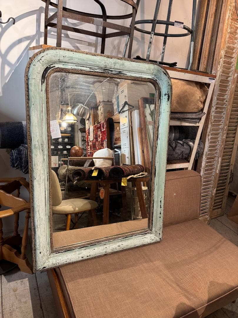 ミラー　W805*H1110　ジャパンヴィンテージ　アンティーク　ウォールミラー イタリア直輸入 アンティークブラウン仕上げ 84cm×64cm ウォールミラー
